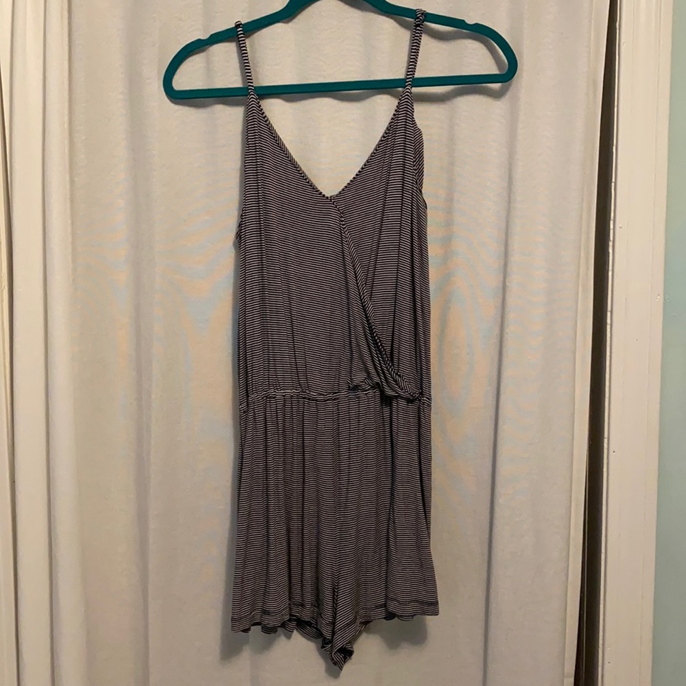 Black and white horizontal striped romper